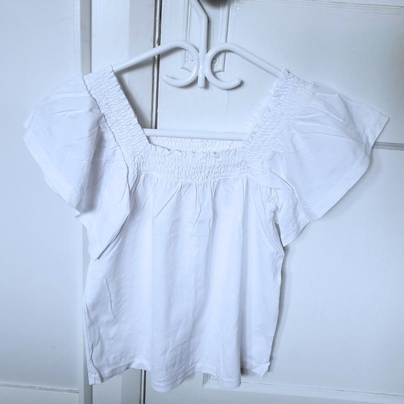 J. Crew White Smocked Square Neck Cotton Top (xxs) - Picture 3 of 6